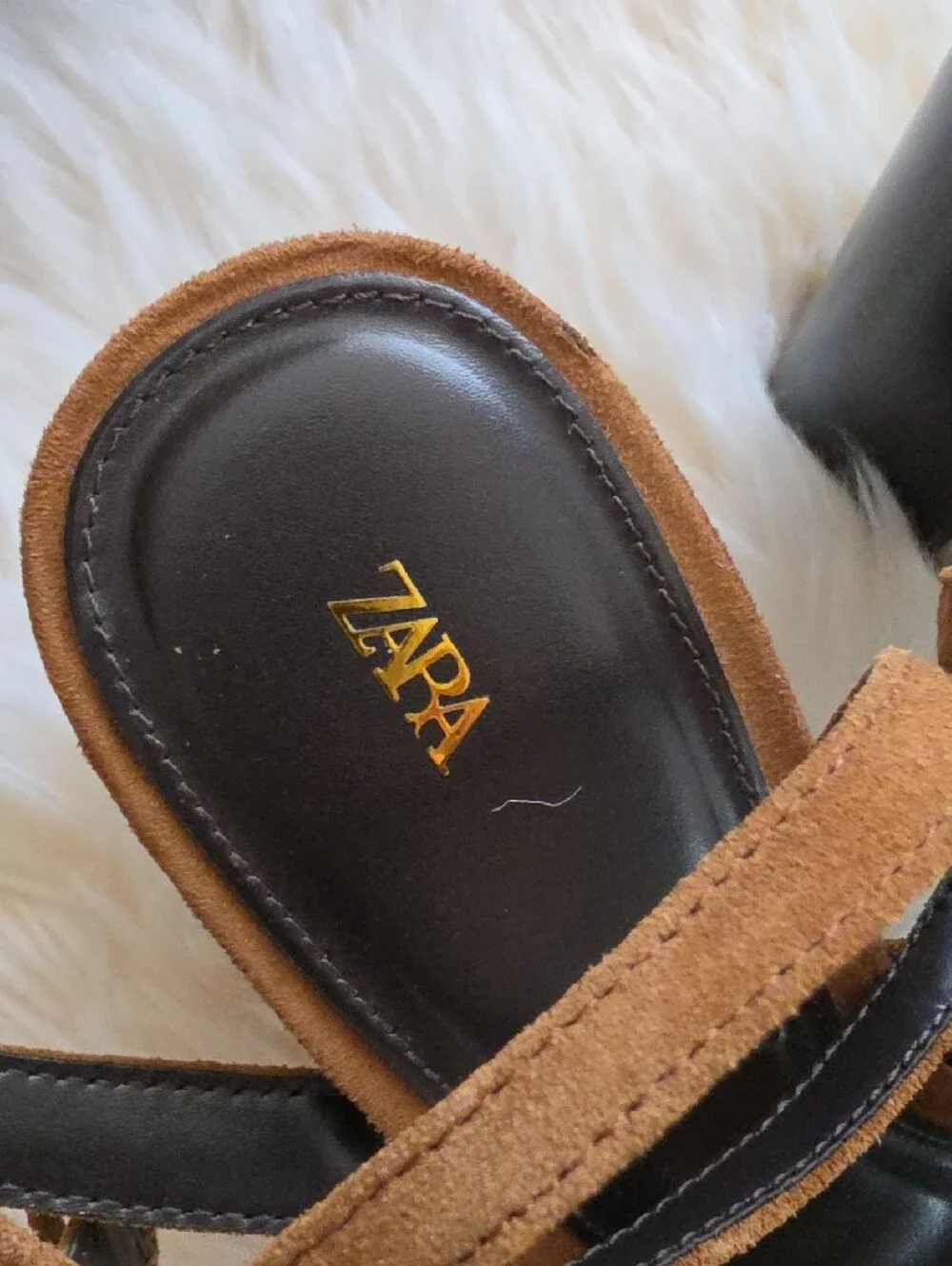 ZARA Brown Suede Platform Sandals with Ankle Straps
